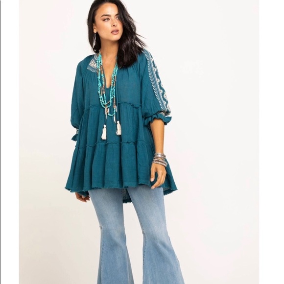 Free People Tops - $148 NWT Free People Top Medium Dream Weaver Woven Tunic Shirt Teal Combo Boho